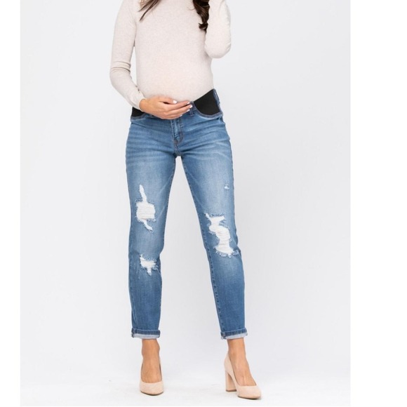 Judy Blue Denim - Judy blue boyfriend 26 distressed denim cotton maternity